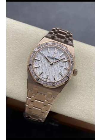 Audemars Piguet Royal Oak 33MM Acero 904L Oro Rosado Dial Blanco Reloj Réplica Espejo 1:1
