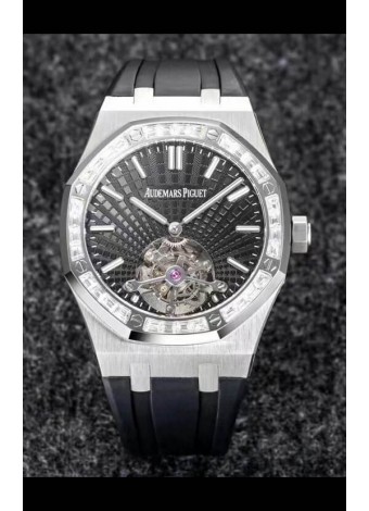 Audemars Piguet Royal Oak Tourbillon 41mm en Caja 904L - Dial Gris tipo Tapisserie Bisel en Diamantes Réplica última 1:1
