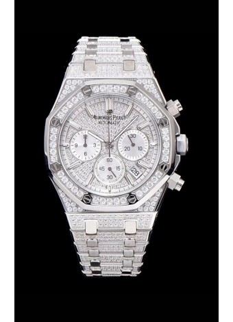 Audemars Piguet Royal Oak Reloj Réplica Suizo Cronógrafo con Movimiento de Cuarzo, Caja en Acero con Diamantes Incrustados