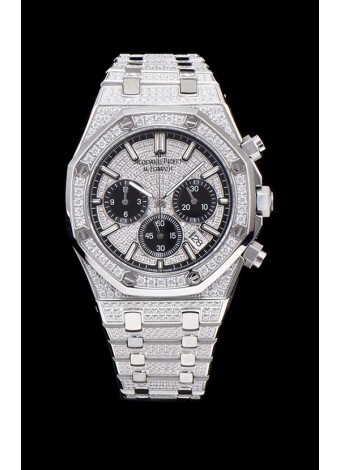 Audemars Piguet Royal Oak Reloj Réplica Suizo Cronógrafo con Movimiento de Cuarzo, Caja en Acero con Diamantes Incrustados