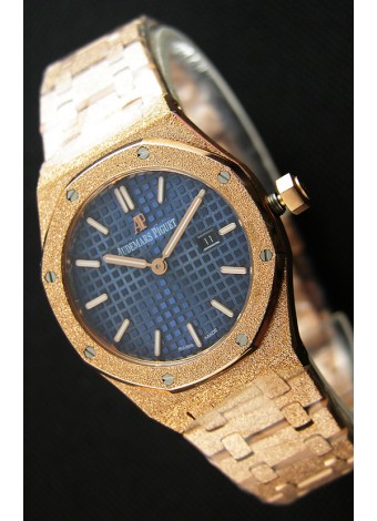 Audemars Piguet Royal Oak Frosted Réplica 1:1 de Cuarzo Suizo en Oro Rosado y Dial Azul Marino 33MM