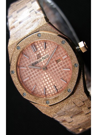Audemars Piguet Royal Oak Frosted Réplica 1:1 de Cuarzo Suizo en Oro Rosado y Dial color Champange 33MM