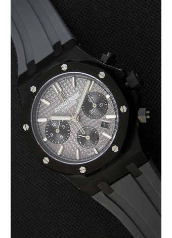 Audemars Piguet Royal Oak Reloj Réplica Suizo Cronógrafo Dial Gris tipo Pizarra Correa de Goma Caja Revestida de PVD