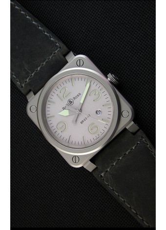 Bell & Ross BR03-92 Horolum Reloj Réplica Suizo a Espejo 1:1 Dial Gris Correa de Piel