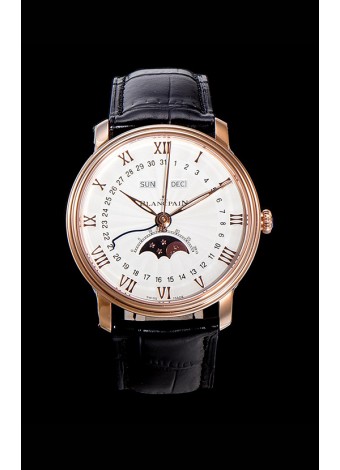 Blancpain "Villeret Quantième Complet" Caja de Acero 904L chapada en Oro Rosado Dial Blanco