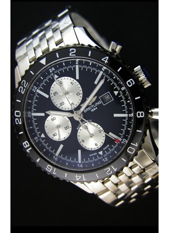 Breitling Chronoliner Reloj Réplica Suizo Correa de Malla de Acero color Negro con Dial Negro