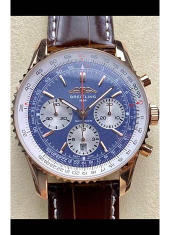 Breitling Navitimer B01 Chronograph 43 Dial Azul - Caja chapada Oro Rosado Réplica Suiza Espejo 1:1