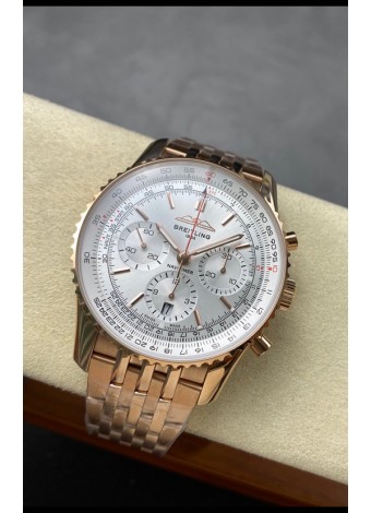 Breitling Navitimer B01 Chronograph 43 Dial Blanco - Caja Chapada en Oro Rosado Réplica Suiza Espejo 1:1