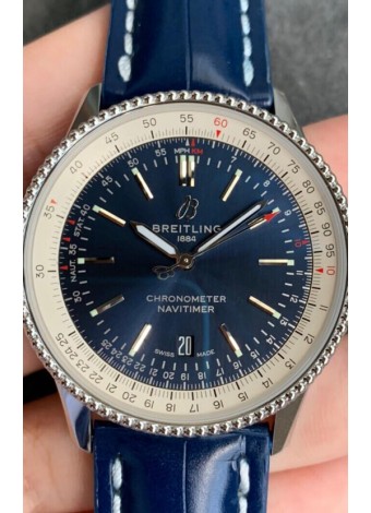 Breitling Navitimer 1 Reloj Réplica Suizo Automático en Dial Azul - Correa de Piel