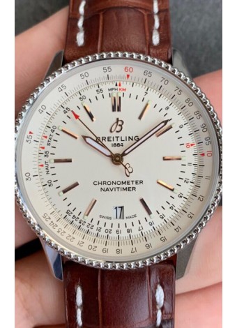 Breitling Navitimer 1 Reloj Réplica Suizo Automático en Dial Blanco - Correa de Piel Marrón