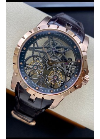 Roger Dubuis Excalibur Doble Tourbillon Suizo a Espejo 1:1 Mirror Caja Oro Rosado