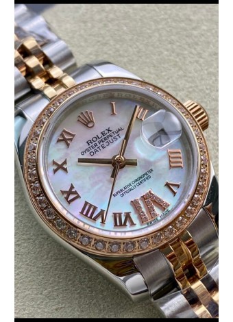 Rolex Datejust 28MM Réplica Suiza en Caja 904L Oro Rosado de Dos Tonos Dial Perla - Réplica a Espejo 1:1
