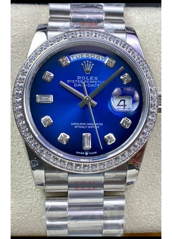 Rolex Day Date 36MM M128239-0023 Acero 904L en Dial Azul Réplica a Espejo 1:1