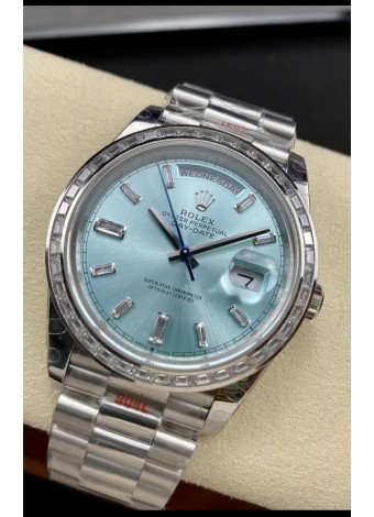 Rolex Day Date M228396TBR-0002 Acero 904L 40MM - Ice Dial Azul Réplica a Espejo 1:1