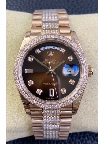 Rolex Day Date Presidential M128345rbr-0041 Reloj Oro Rosado 18K 36MM - Dial Marrón Calidad a Espejo 1:1