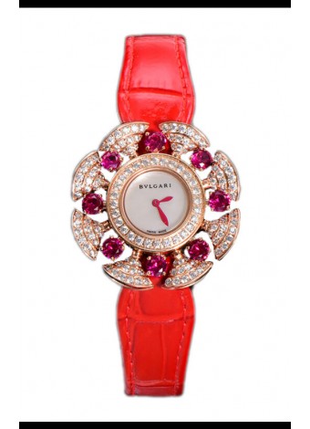 Bvlgari Divas's Edición Dream Relon Caja en Oro Rosado - Bisel pavimentado Diamantes Réplica Suiza