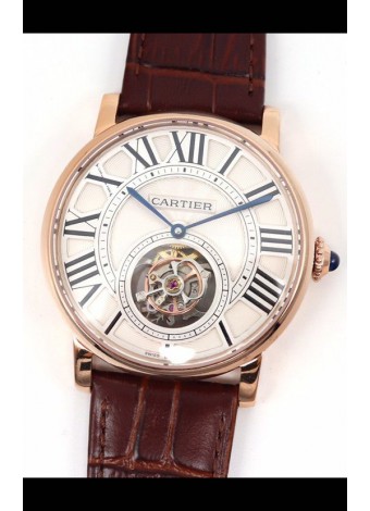Rotonde De Cartier Flying Tourbillon Reloj Réplica Suizo en Caja de Oro Rosado