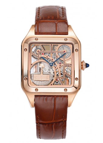 Cartier Santos Dumont Reloj Skeleton Oro Rosado Correa en Piel Marrón 43.5MM