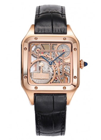 Cartier Santos Dumont Reloj Skeleton Oro Rosado Correa Piel Negra 43.5MM
