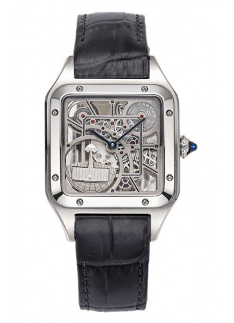 Cartier Santos Dumont Reloj Skeleton Acero Inoxidable  Correa Piel Negra 43.5MM