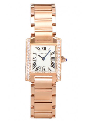 Cartier Tank Francaise Oro Rosado Bisel de Diamantes Reloj Réplica de Cuarzo Suizo 25.70MM 