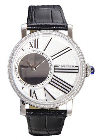 Rotonde De Cartier Caja en Acero Inoxidable - Correa Piel Reloj Réplica Cuarzo Suizo