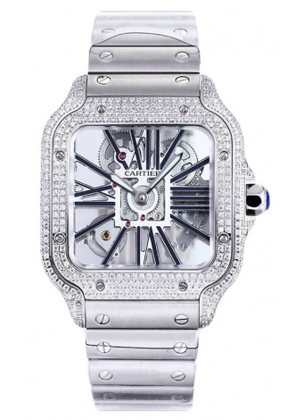 Santos De Cartier Reloj con Dial Skeleton - Bisel Diamante Caja y Correa en Acero Réplica Suiza