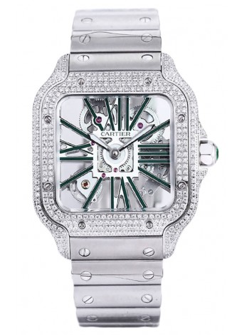 Santos De Cartier Reloj con Dial Skeleton - Bisel Diamante Caja y Correa en Acero Réplica Suiza