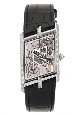 Cartier Tank Asymétrique Stainless Steel Casing Bisel DiamantesWatch in Leather Strap Réplica Suiza