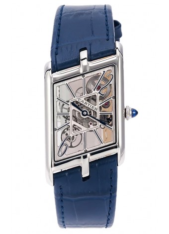 Cartier Tank Asymétrique Caja Acero Inoxidable Correa Azul Reloj en Correa de Piel Réplica Suiza