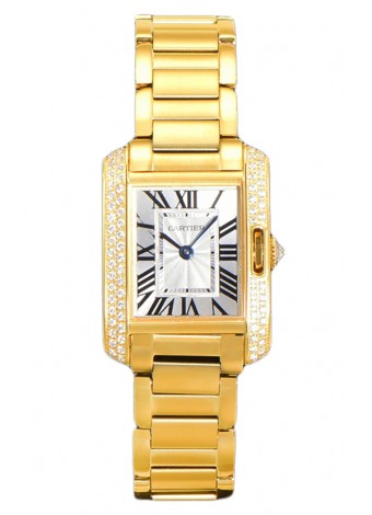 Cartier Tank Anglaise Yellow Gold Watch in Steel Strap Bisel Diamantes Swiss Quartz Watch 30MM