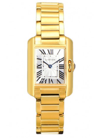 Cartier Tank Anglaise Reloj de Oro Amarillo en Correa de Acero Reloj Suizo de Cuarzo 30MM 