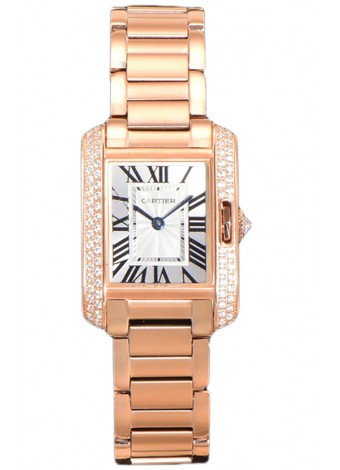 Cartier Tank Anglaise Rose Gold Watch in Steel Strap Bisel Diamantes Swiss Quartz Watch 30MM