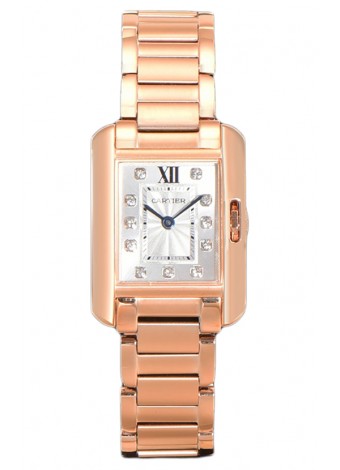 Cartier Tank Anglaise Rose Gold Watch in Steel Strap Diamonds Markers Swiss Quartz Watch 30MM