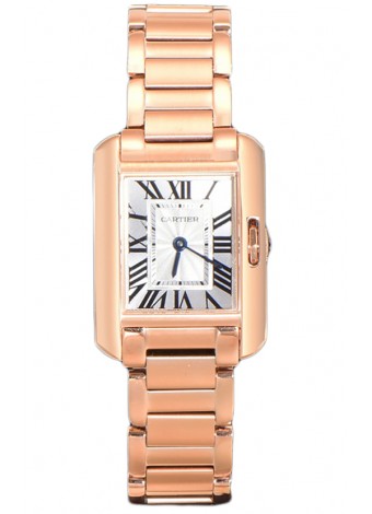 Cartier Tank Anglaise Reloj de Oro Rosado en Correa de Acero Reloj Suizo de Cuarzo 30MM 
