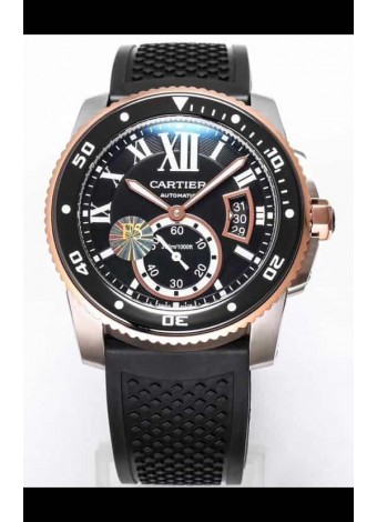 Calibre De Cartier Reloj 42MM Dial Negro Caja Acero Dos Tonos - Reloj Réplica Espejo 1:1