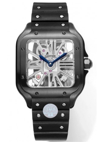 Santos De Cartier Reloj Dial Skeleton - Caja revestida en DLC Correa de Goma