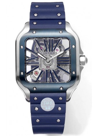 Santos De Cartier Reloj Dial Skeleton - Caja Acero Inoxidable Correa Goma