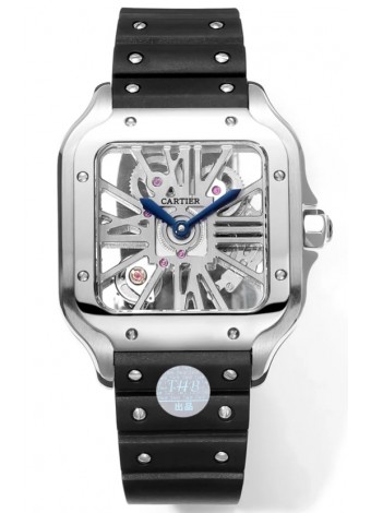 Santos De Cartier Reloj Dial Skeleton - Caja Acero Inoxidable y Bisel Negro Correa Goma