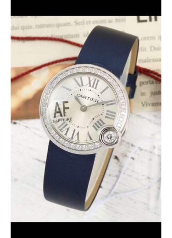 Ballon Blanc De Cartier Reloj Réplica de Cuarzo Suizo en Caja de Acero Correa de Tela