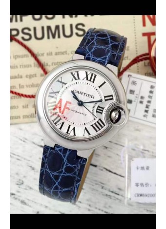 Ballon De Cartier Suizo Automático Calidad Espejo 1:1 Correa Azul 33MM en Caja Acero