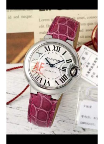 Ballon De Cartier Suizo Automático Calidad Espejo 1:1 Correa Rosa 33MM en Caja Acero