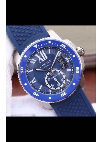 Calibre De Cartier Reloj 42MM Dial Azul Caja Acero - Reloj Réplica a Espejo 1:1
