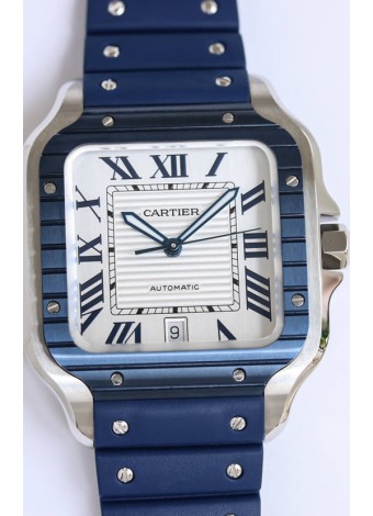 Santos De Cartier Réplica Suiza a 1:1 Bisel DLC Azul Reloj  40MM - Correa de Goma