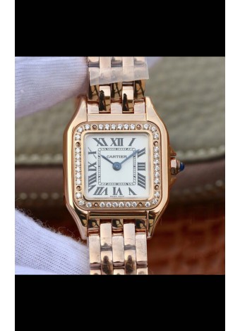 Cartier Edición PANTHERE Réplica a Espejo 1:1 Reloj Suizo Oro Rosado Dial Blanco - Bisel con Diamantes