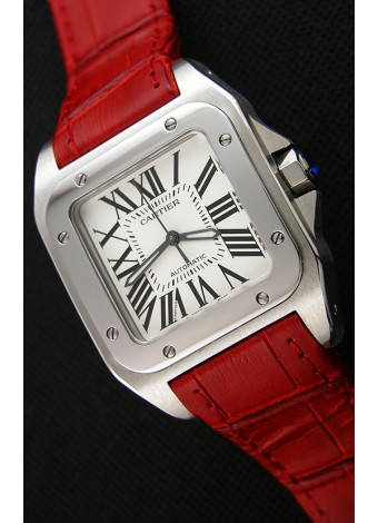 Cartier Santos De Cartier Reloj Réplica a Espejo 1:1 Correa Roja 33MM Reloj de Mujeres
