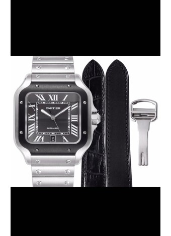 Cartier "Santos De Cartier" Mens XL Reloj Réplica a Espejo 1:1 Caja en Acero Inoxidable - Bisel Negro