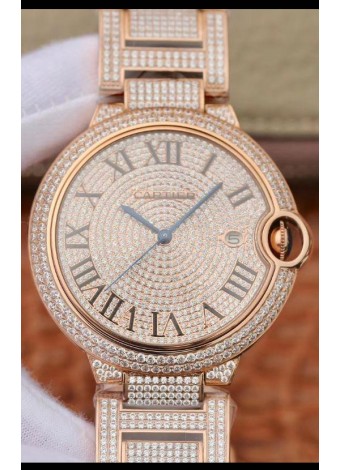 Ballon De Cartier Reloj Suizo Automático con Diamantes Incrustados en el Dial y Caja - 42MM