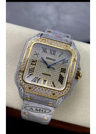 Cartier "Santos De Cartier" Acero 904L Diamantes Dial Romano Répilca a Espejo 1:1 - 40MM - Diamantes Genuinos