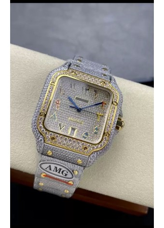 Cartier "Santos De Cartier" Acero 904L Diamantes Coloreados Dial Árabe Réplica Espejo 1:1 - 40MM - Diamantes Genuinos